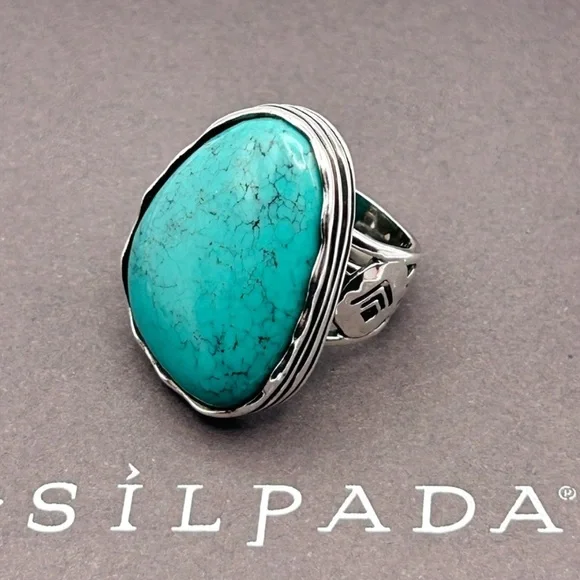 Silpada Vintage Turquoise Ring Exquisite Substantial Sterling Silver Detail Sz 8 - Picture 6 of 8